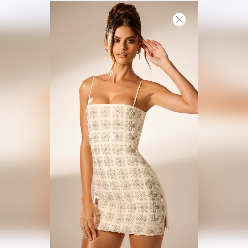 Oh Polly Soho Embellished Corset mini dress Ivory size 8 NWT